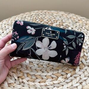 Kate Spade floral canvas full size zip around wallet